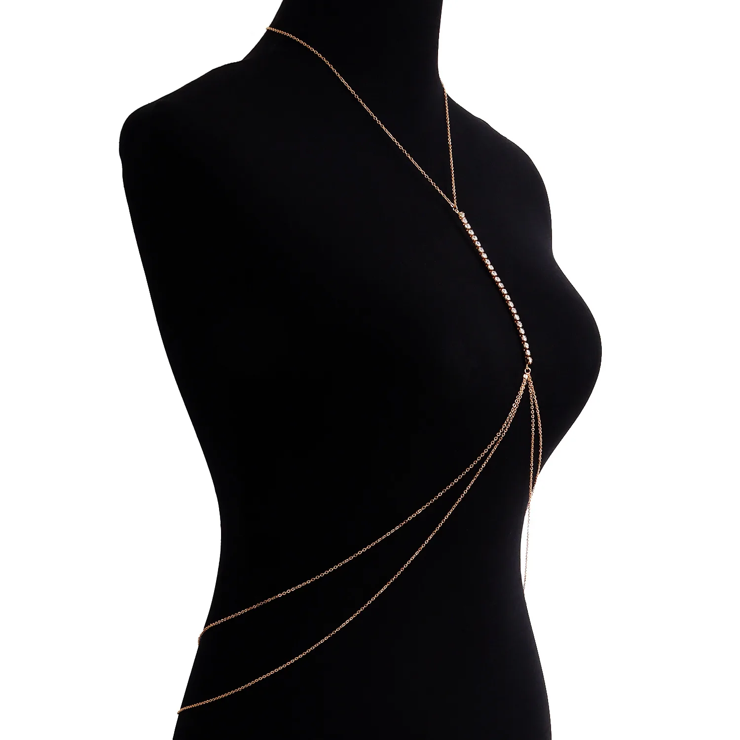Trendy Neck To Waist Body Chain One Sring Diamond Silver Gold Platted