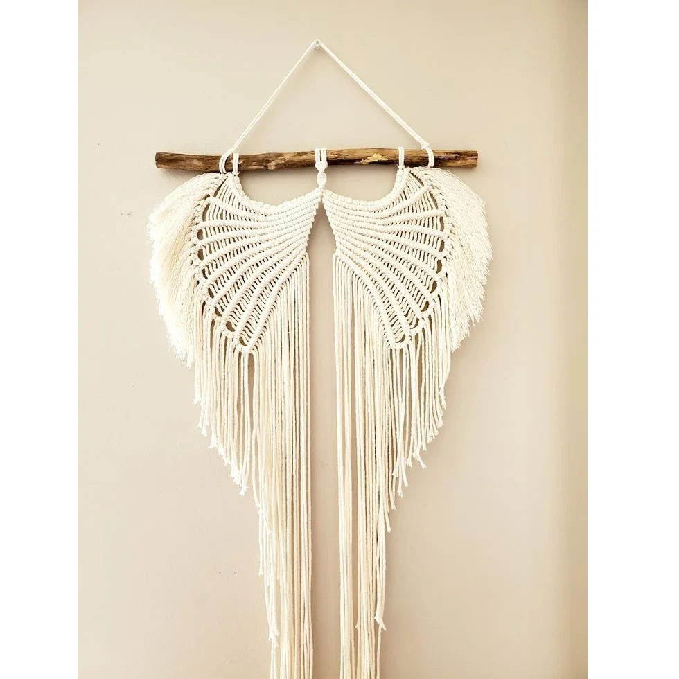 Grey Color Macrame Angel Wings Tapestry Hand Woven Cotton Rope Cord
