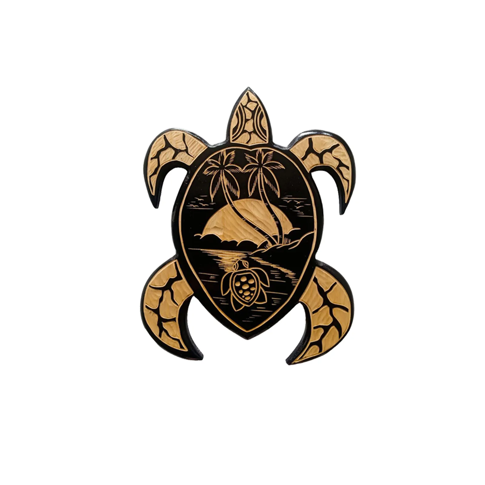 Handmade Natural Wooden Hawaiian Sea Turtle 30 Cm Wood Carving Wall