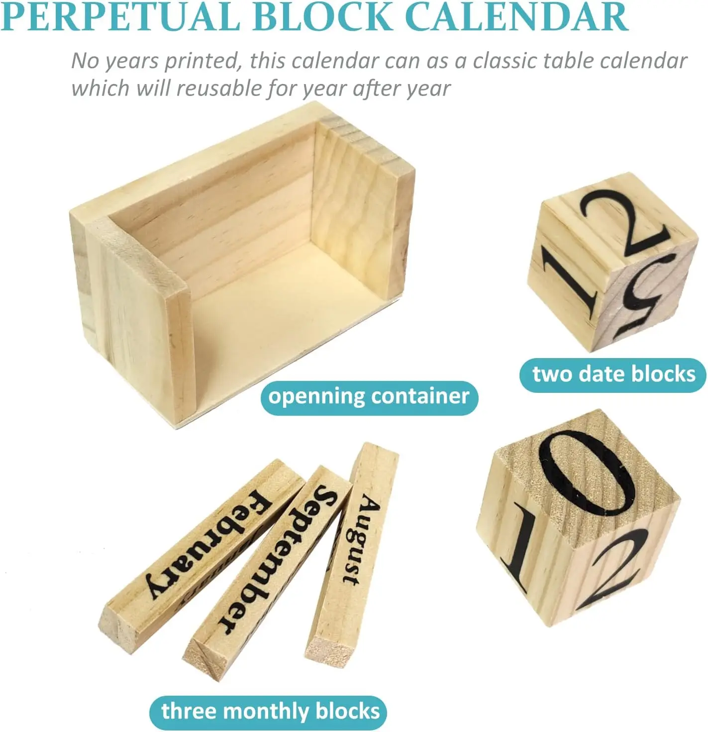 Desk Calendar 20232024 Wooden Block Perpetual Calendar Month Date