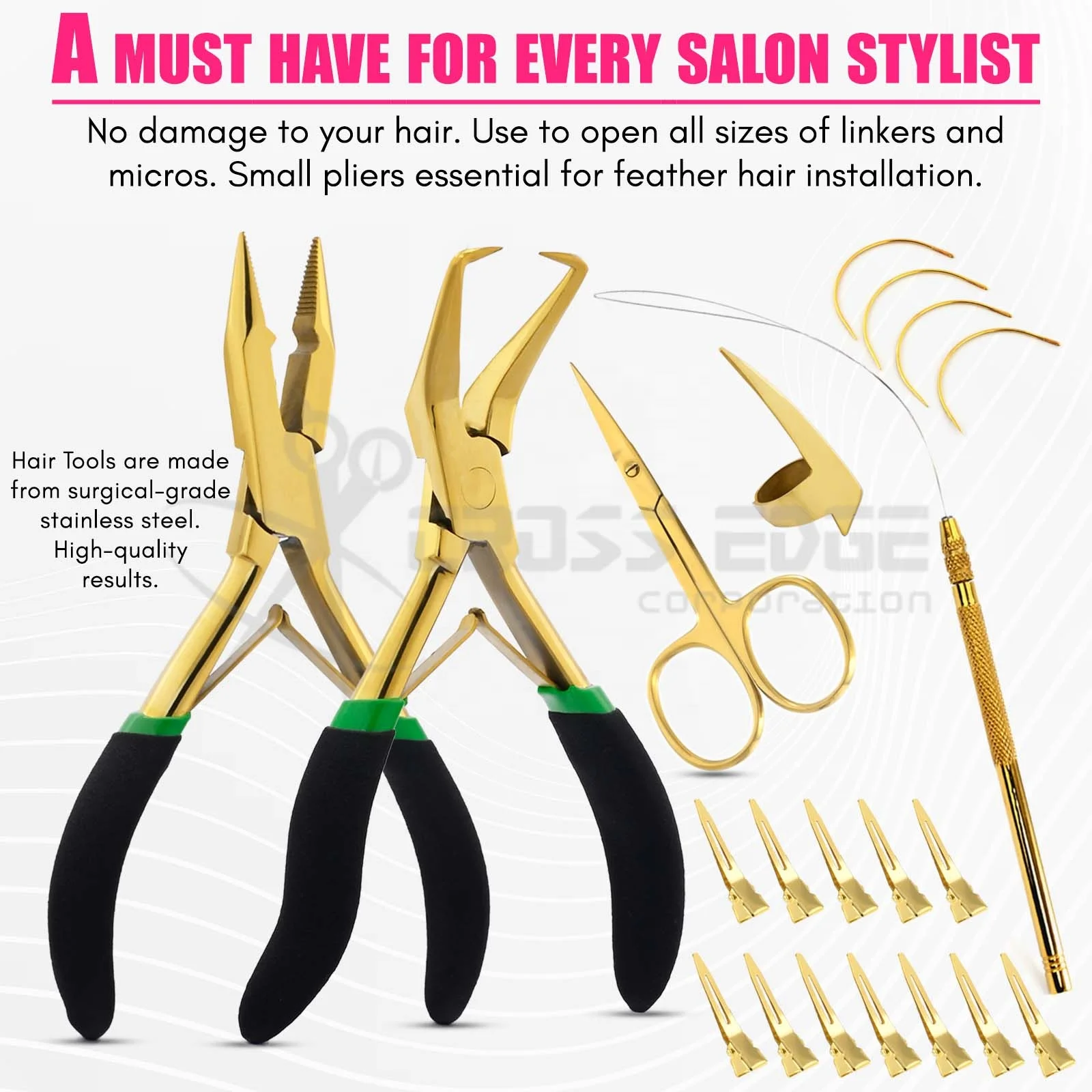 Allinone Hair Extension Tools Set Pliers,Scissors,Loop Tool,Clips,Needles,And Case Micro
