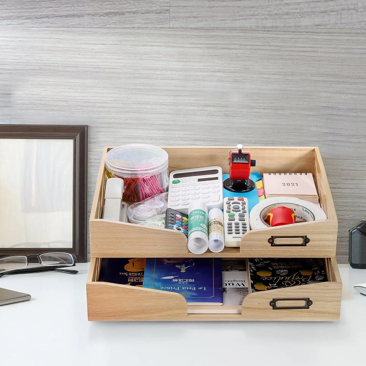 2 Pack Wood Lettersize Tray Stackable Office Letter Organizer Desk