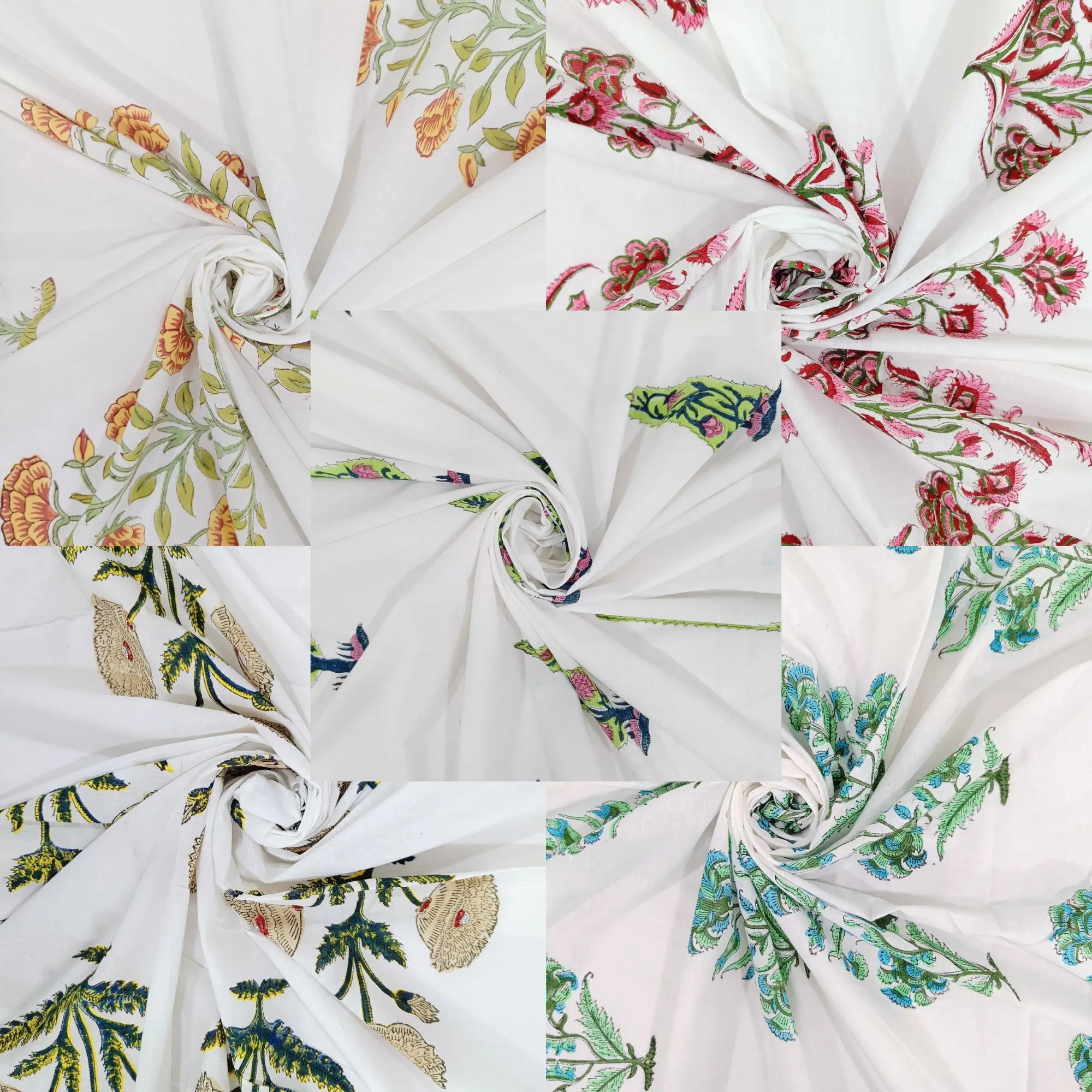 High Quality Multicolor Big Floral Hand Block Print Cotton Fabric Stylish Breathable Room