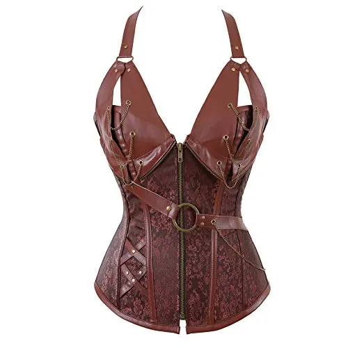 Grebrafan Plus Size Faux Leather Chain Steampunk Corset