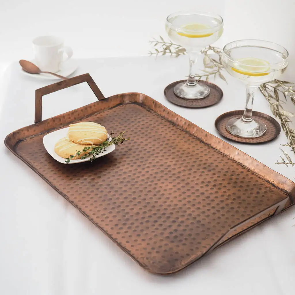 Excellent Quality Brass Galvanized Metal Serving Trays Hammered Plain Round In All Metals