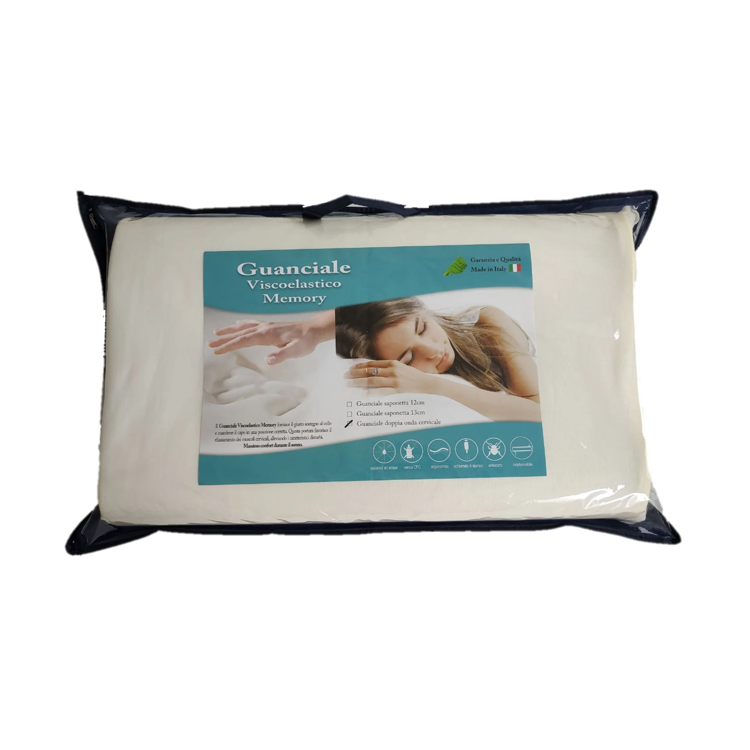 Coppia di Cuscini in Memory Foam, Modello Ortocervicale Rivestimento Aloe Vera e