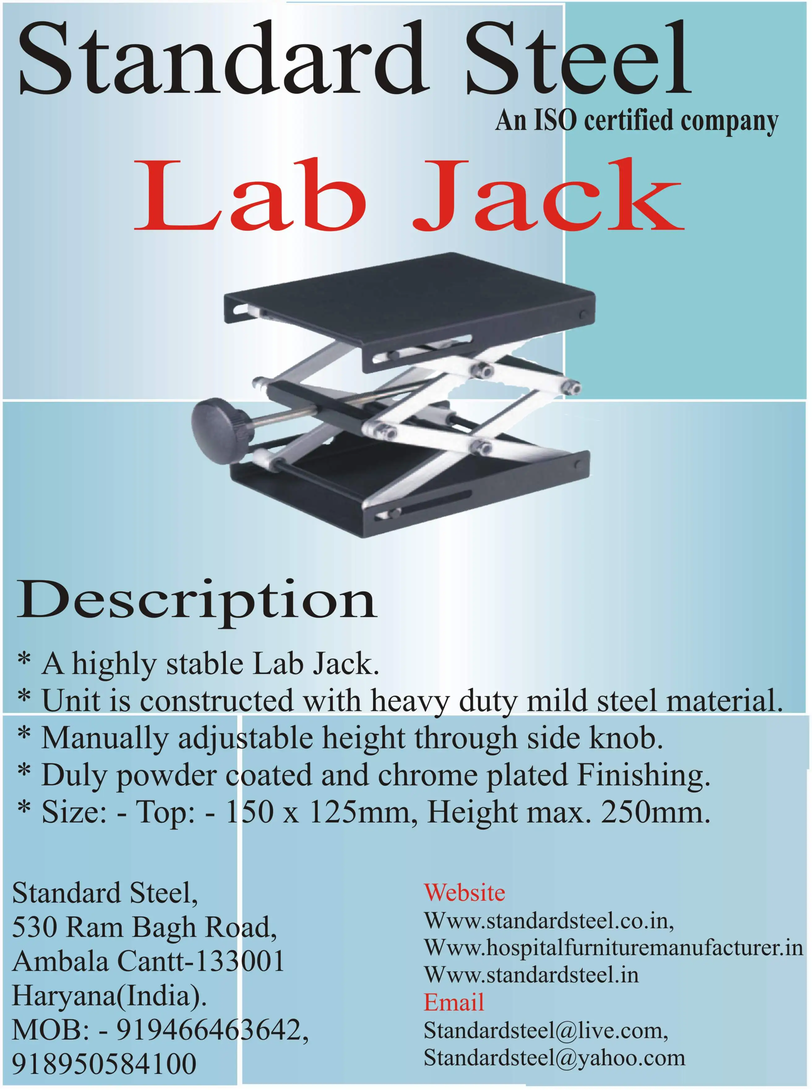 Laboratory Jack Lab Apparatus Manual Height Adjustable Scissor Lift