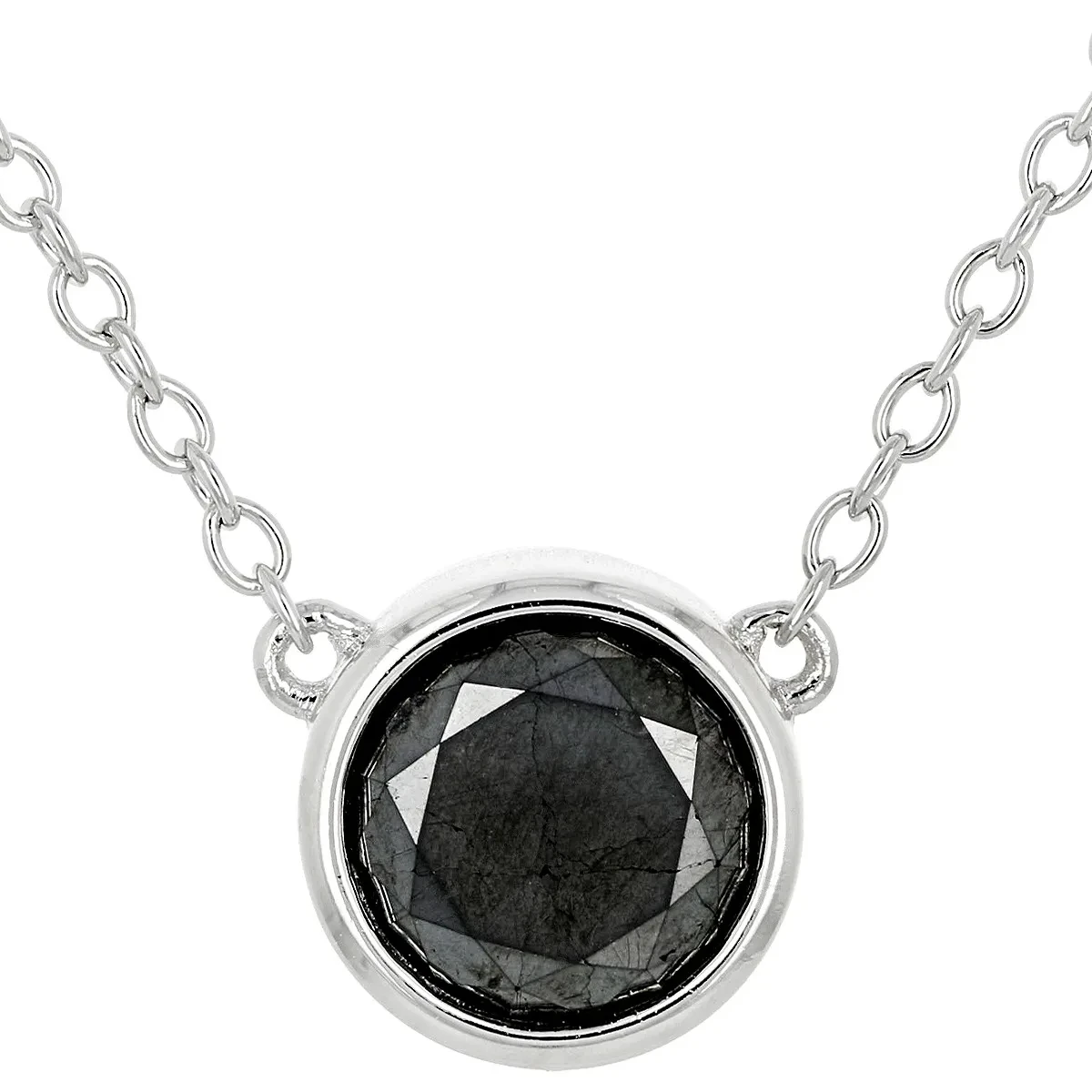 Nocturnal Elegance: Black Diamond Solitaire Necklace,Rhodium Over 925 ...