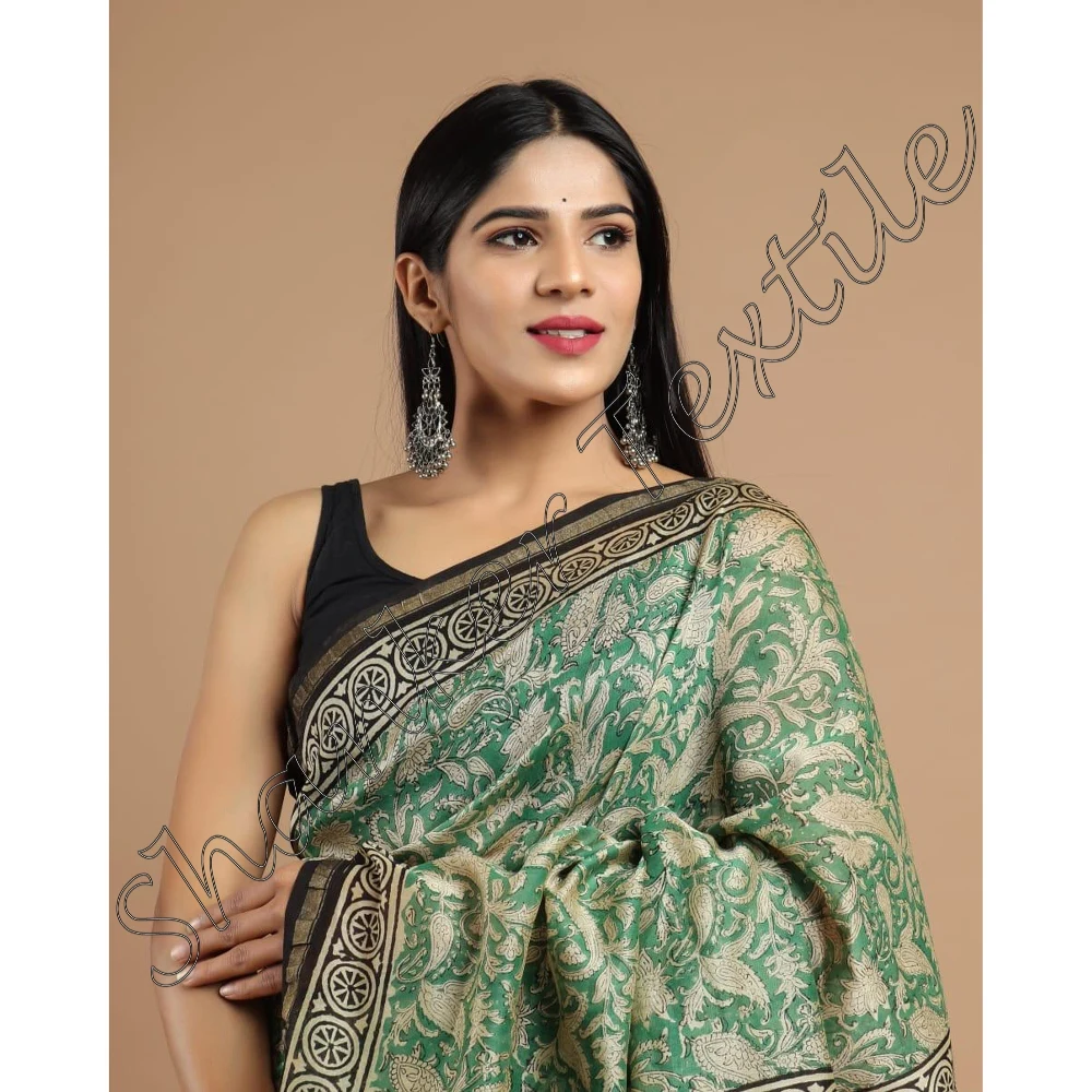 New Print Chanderi Silk Saree Block Printed With Blouse Fabric Indian