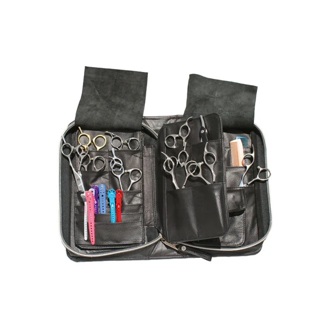 Genuine Leather 24 Pockets Scissors Zipper Case Hair Salon Barber