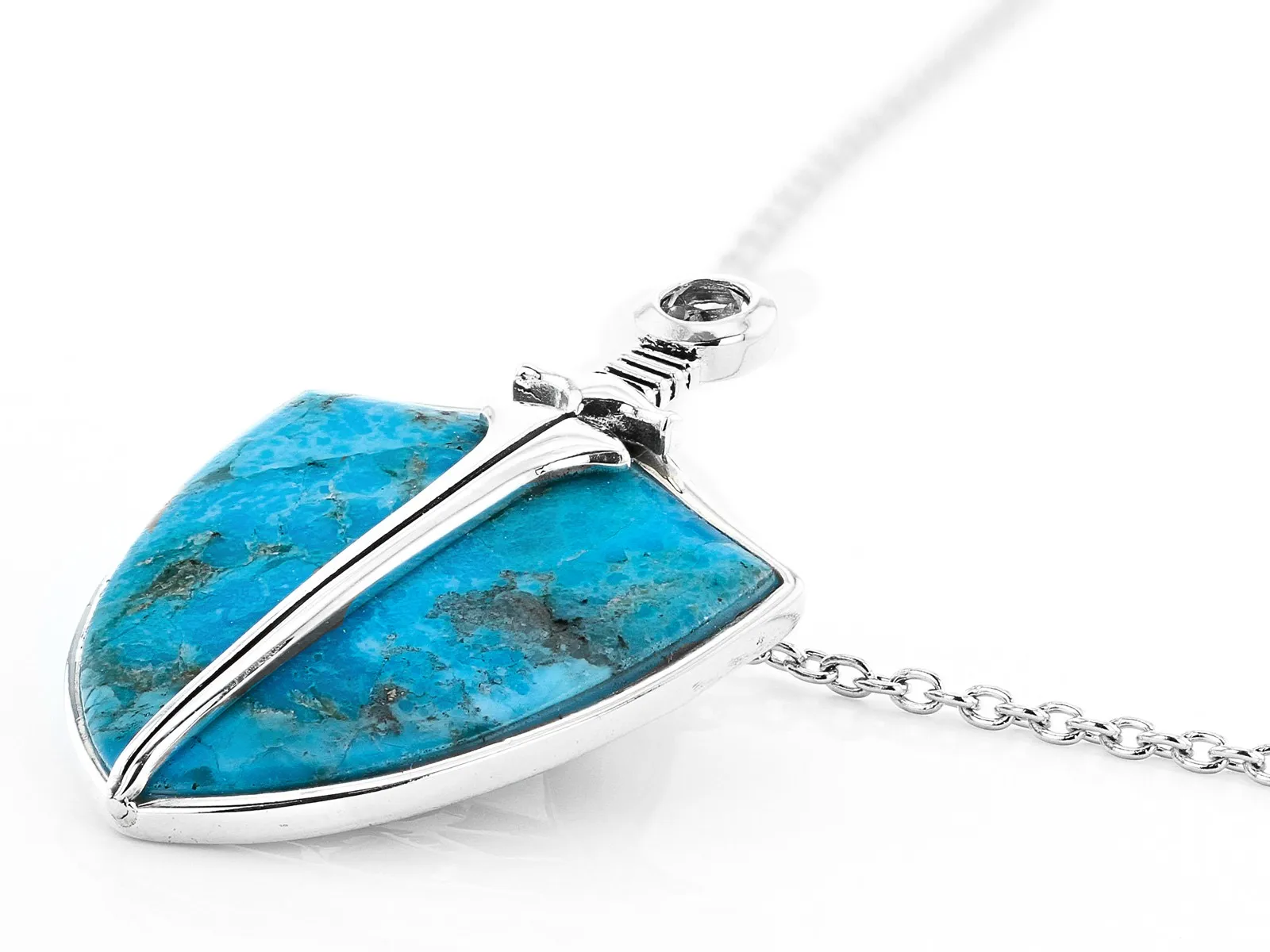 Turquoise Shield Elegance Blue Turquoise Silver Pendant With Chain A Timeless Expression Of