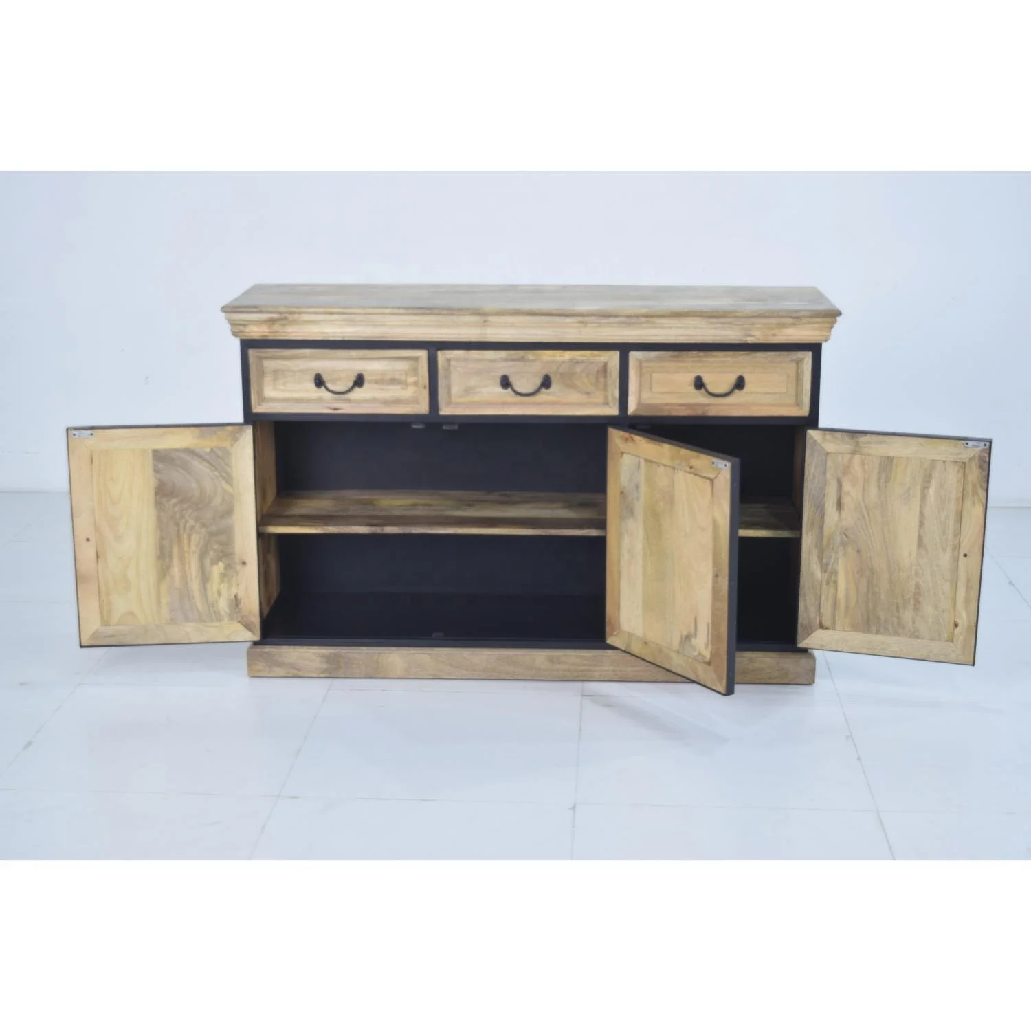 Modern Industrial Mango Wooden Sideboard With Metal Frame Solid Storage For Living Room Dining