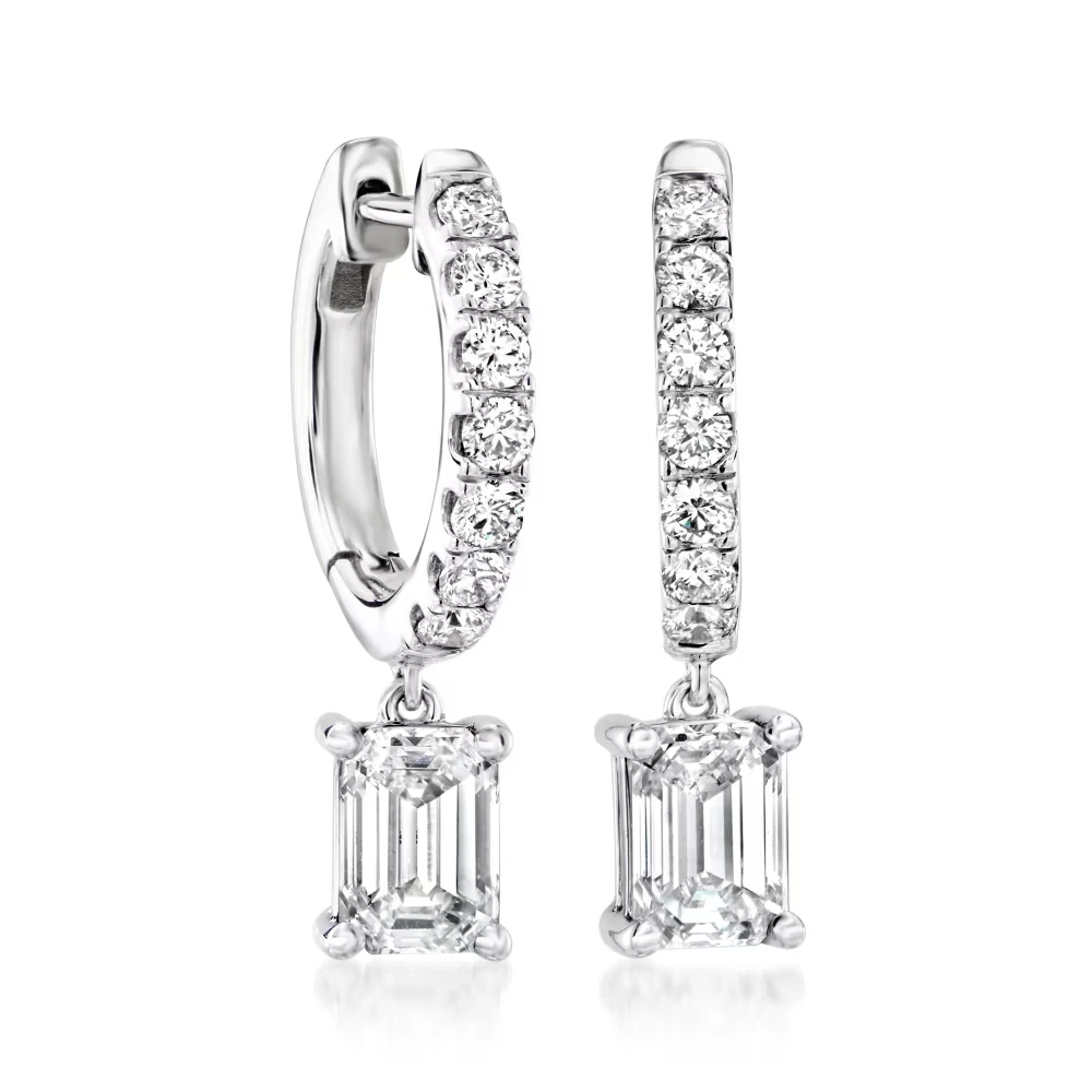 14k White Gold Hoop Drop Earrings With Lab-created Diamonds | Elegant ...