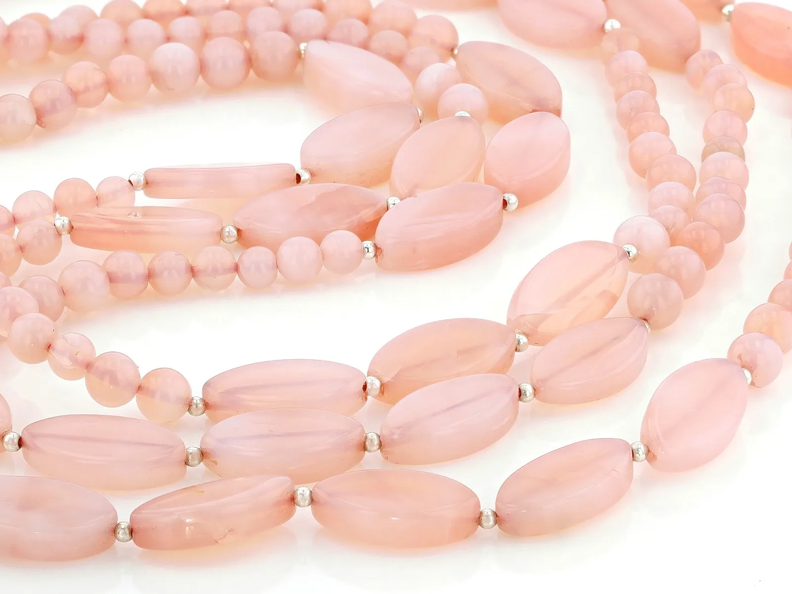 Blush Of Elegance: Pink Opal Beaded Necklace,Rhodium Over Sterling ...