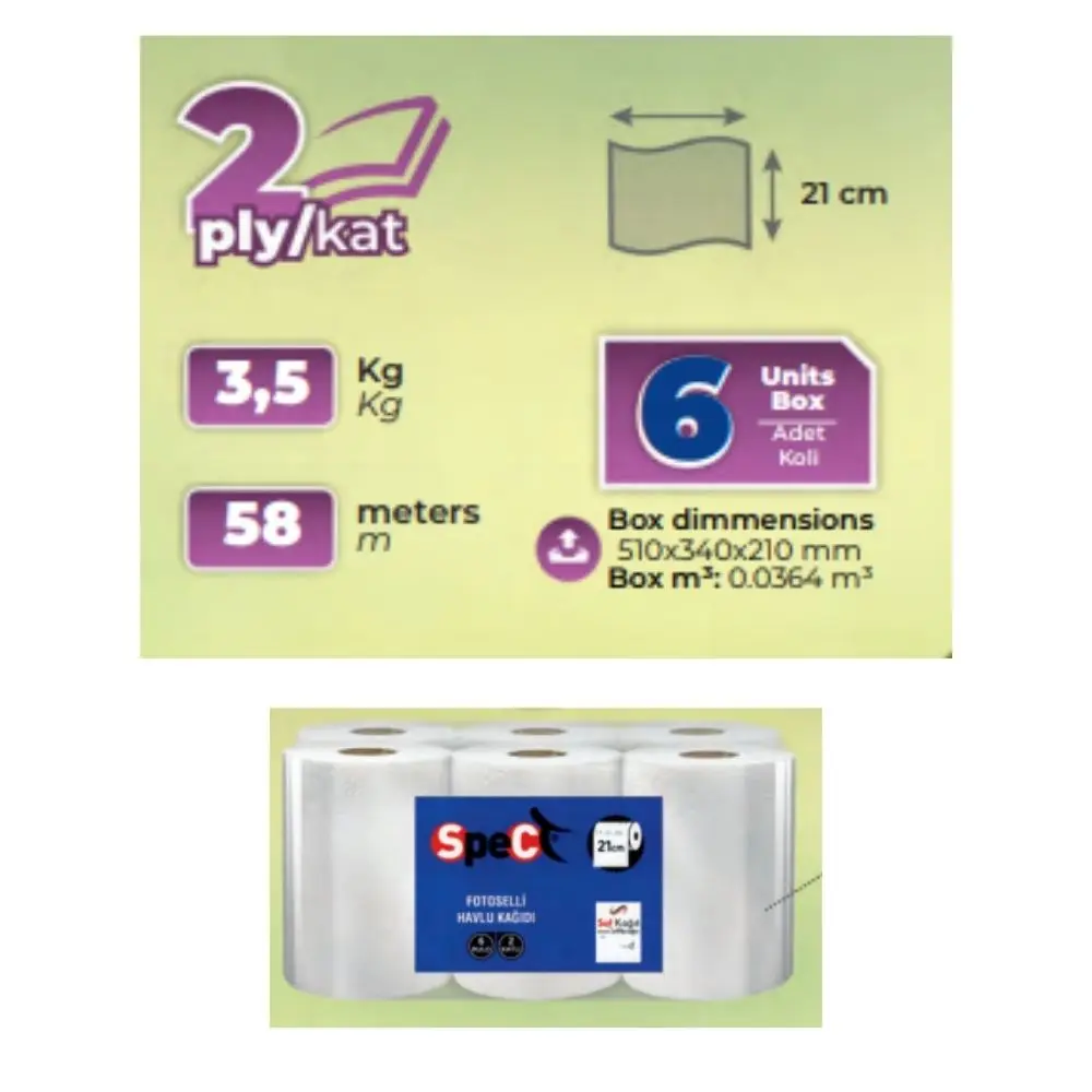 Autocut Roll Paper Towel Spect 3,5 Kg 58 M 21 Cm 6 Rolls Non Perforated