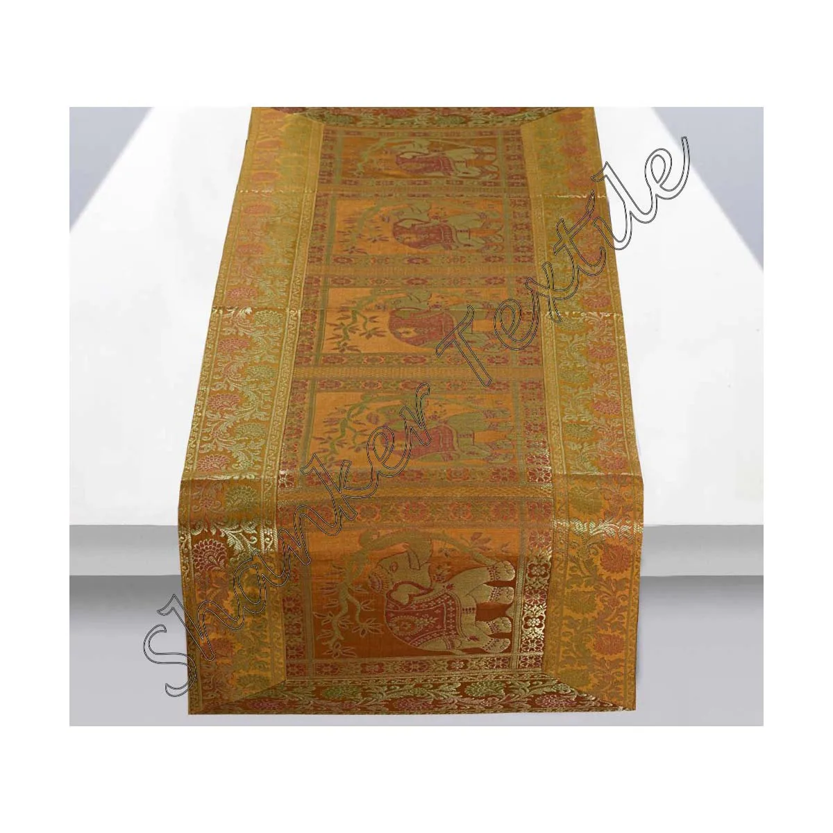 Christmas Indian Banarasi Silk Brocade Paisley Table Runner Dining