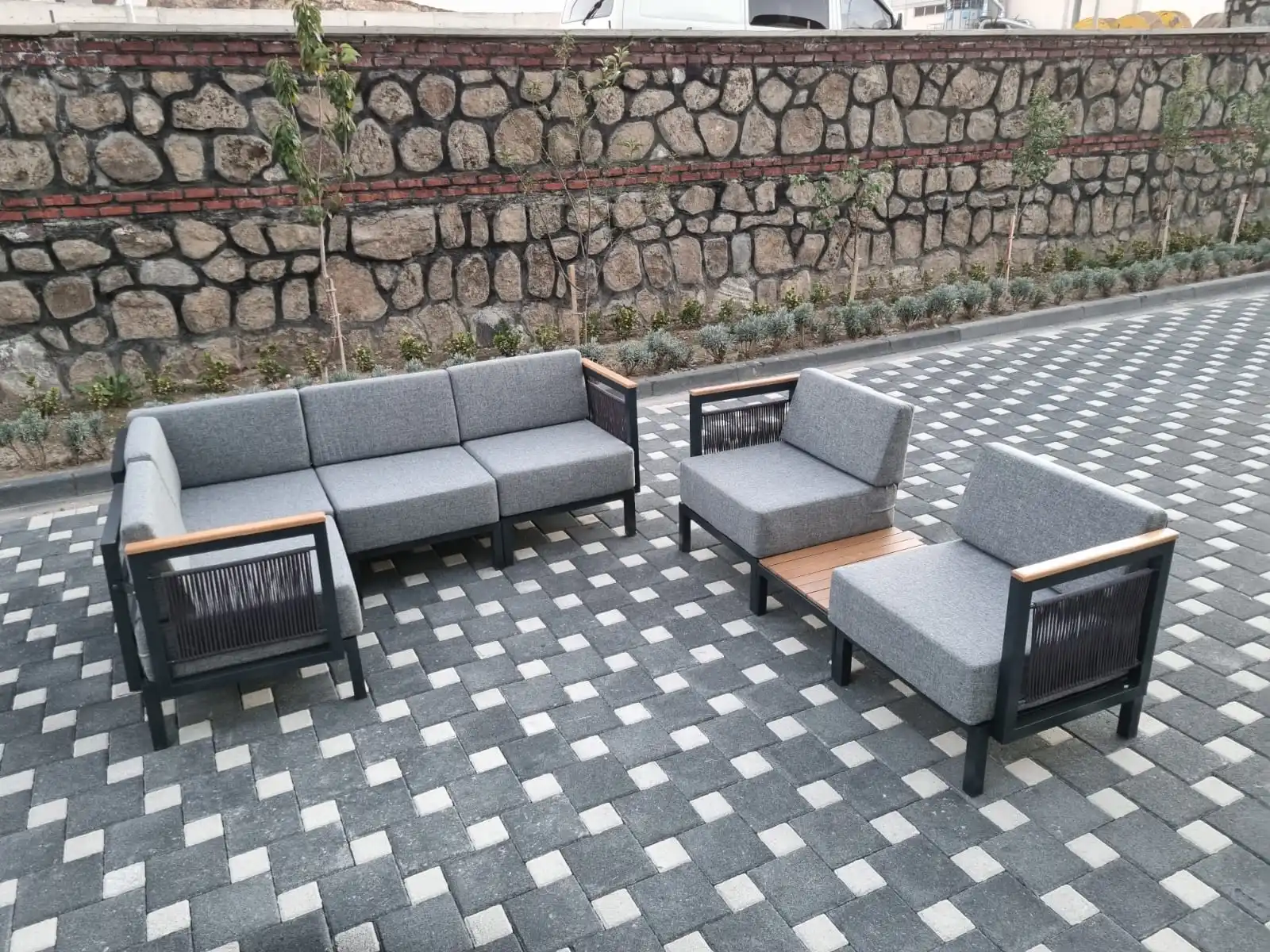 Dark Colour Rattan First Class Profile Aluminum Seater With Cushions For Garden And Balcony
