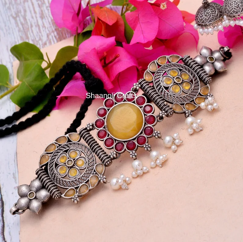 Indian Choker Necklace Set With Jhumka Earrings Oxidized Silver Finishing Wedding Jewelry Buy
