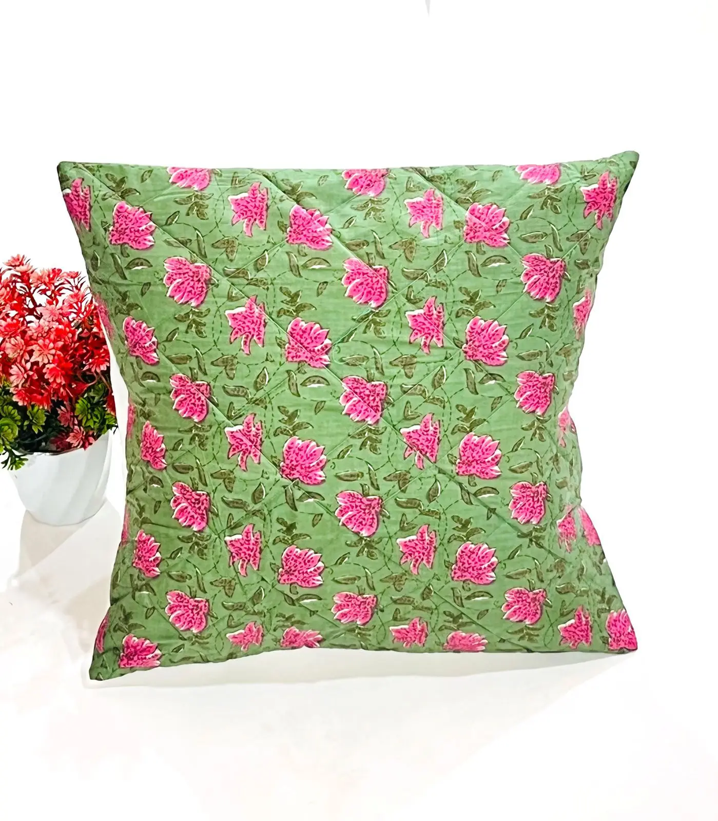 Custom Made Jodhpuri Printed Quilted Cushion Covers In Pure Cotton In