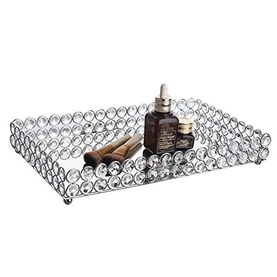 Beautiful Mirrored Tray With Chrome Rails Elegant Square Vanity Mirror
