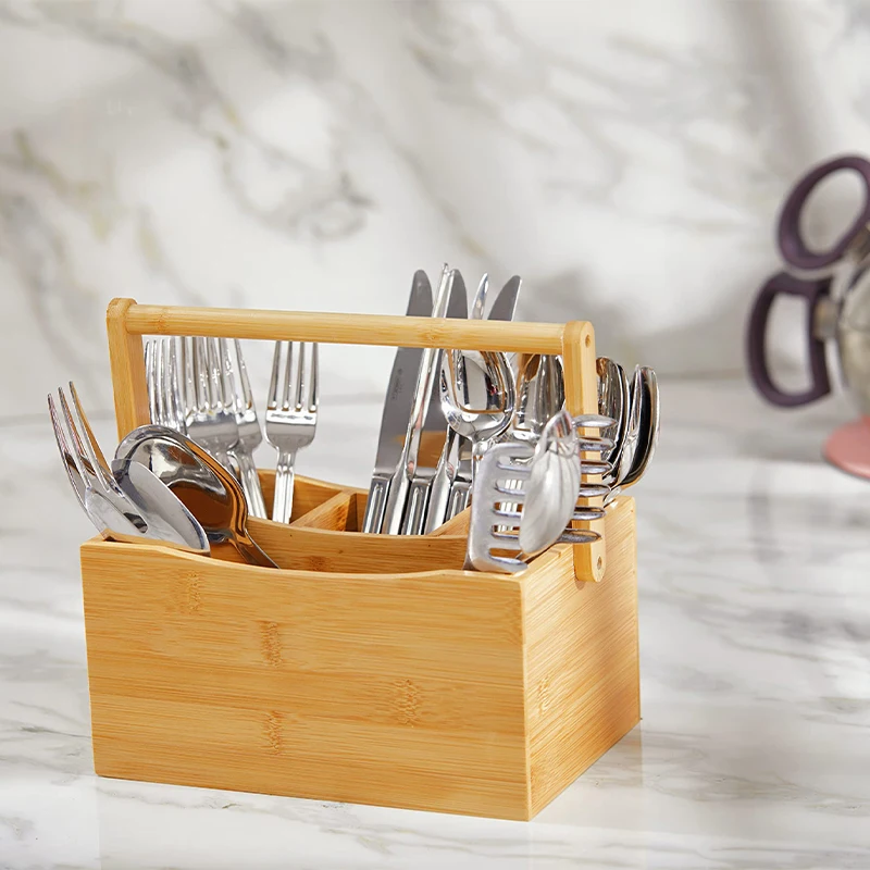 Natural Bamboo Utensil Holder And Organizer For Kitchen Countertop