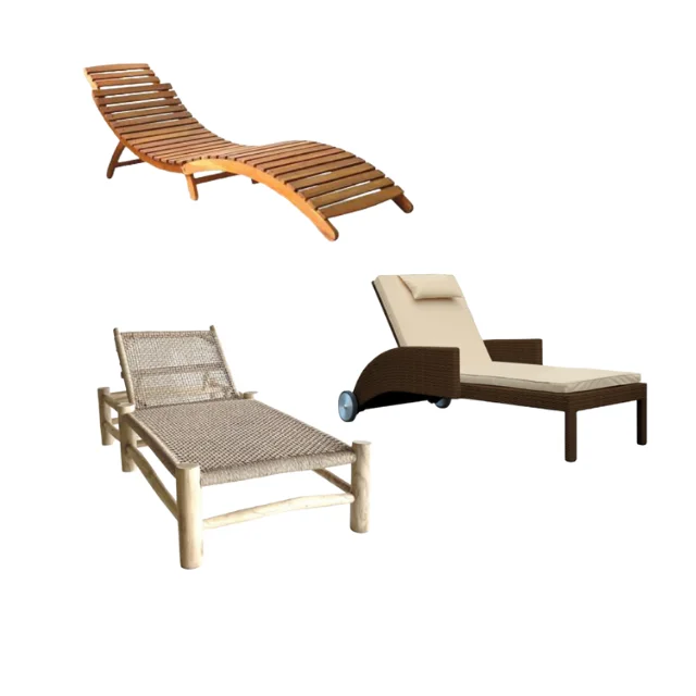 Natural Garden Solid Wood Sun Lounger For Outdoor Hotel Cottage And