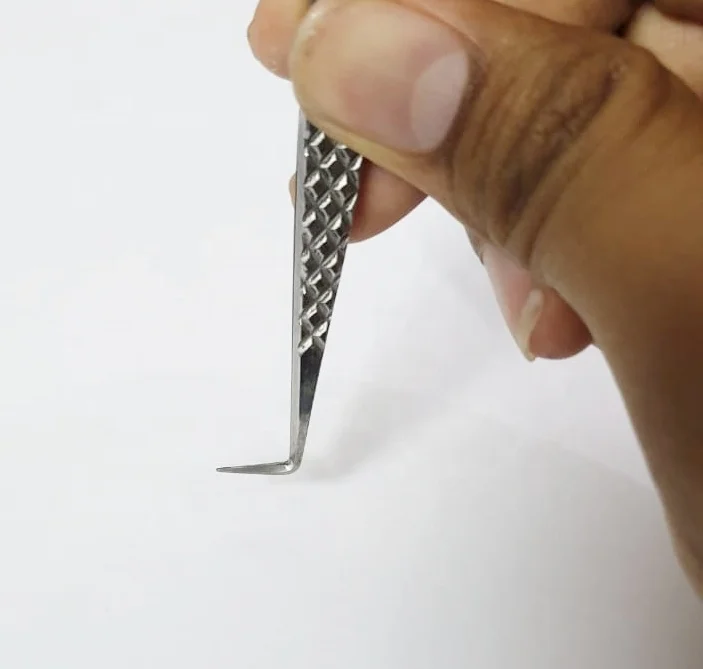 90 Degree Stainless Steel Tweezer Set Slanted Extension Applicator