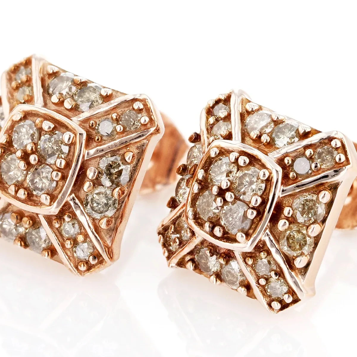 Champagne Cluster Sparkle Diamond Stud Earrings 18k Rose Gold Over