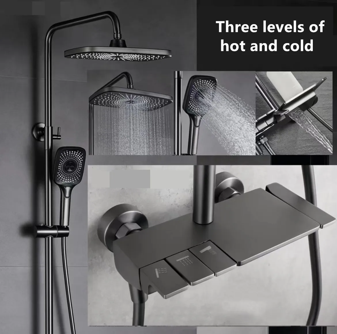 High Water Pressure Black Plated Bath Square Water Saving Square Bath