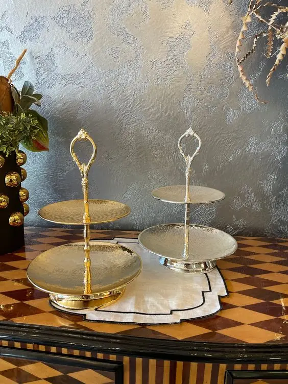 European Style Leaf Design Two Tier Cake Stand High Quality Aluminium ...