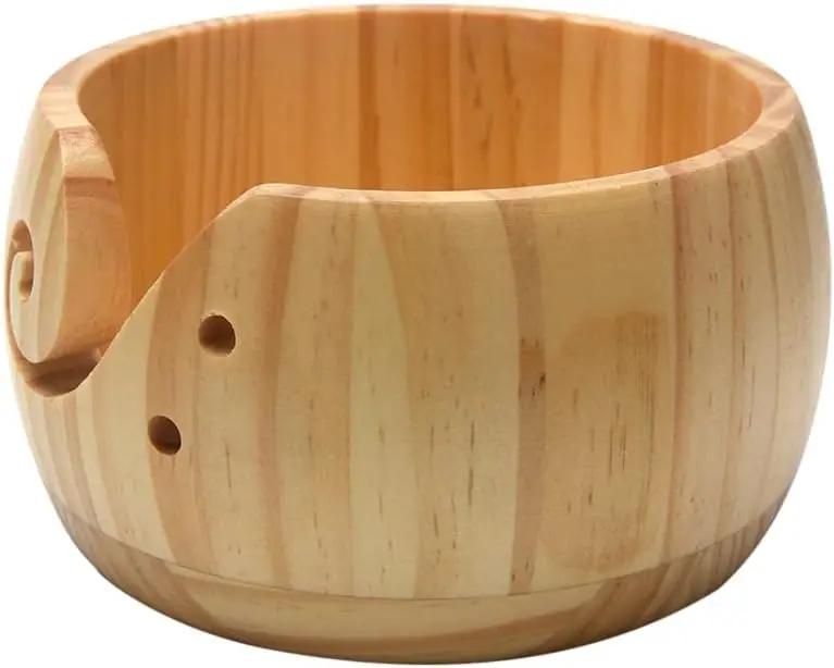 Bamboo Yarn Bowl,Handmade Wooden Yarn Storage Bowl With Holes,Knitting