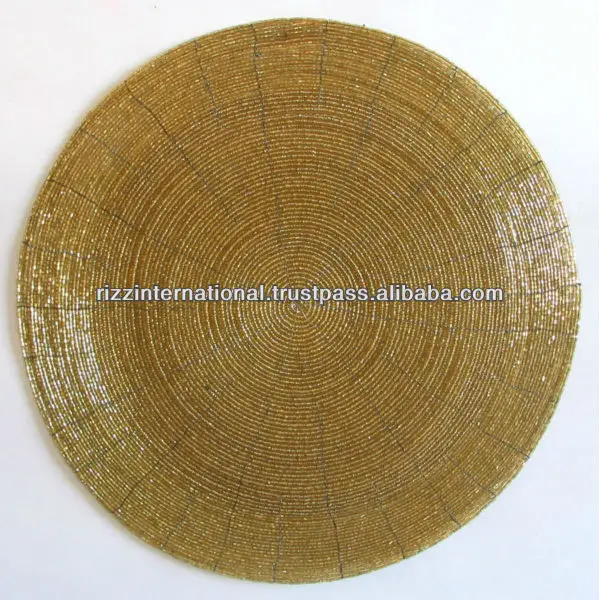 Rizz International Golden Round Beaded Placemat For Dining Table Golden ...