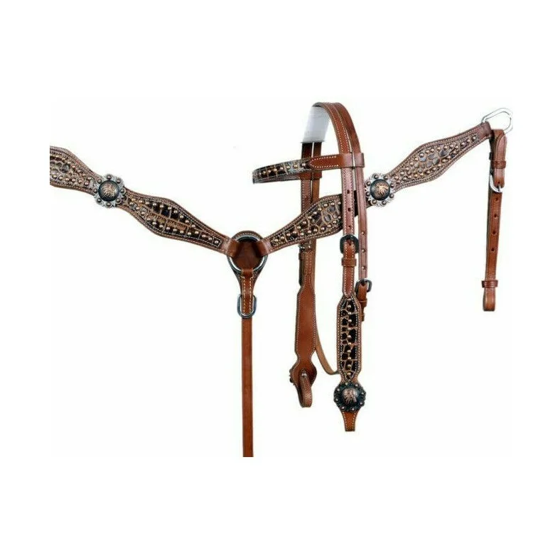 Black Alligator Leather Western Horse Headstall Western Genuine Leather