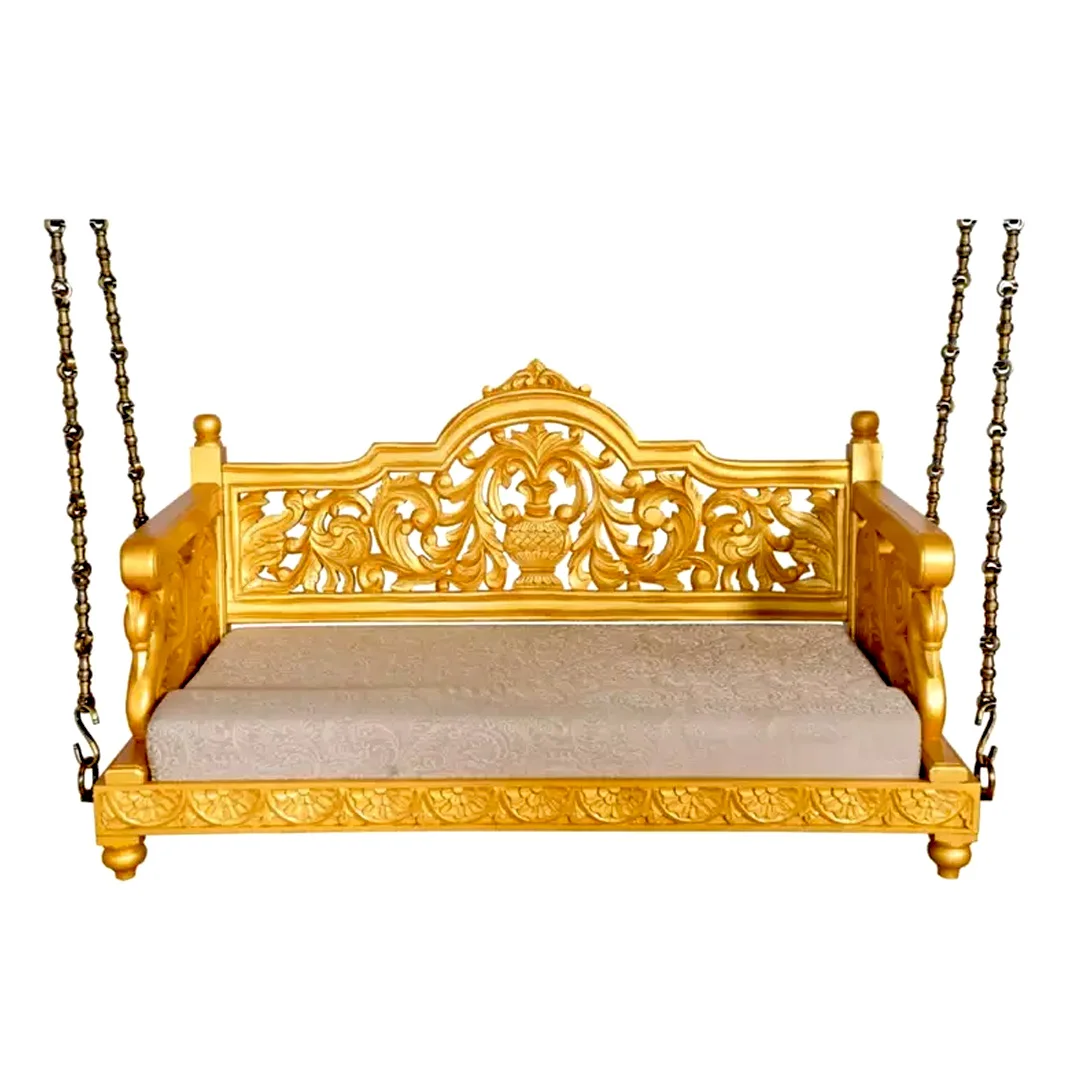 Wooden Heavy Carved Teak Wood Indoor Swing In Antique Style At The Best