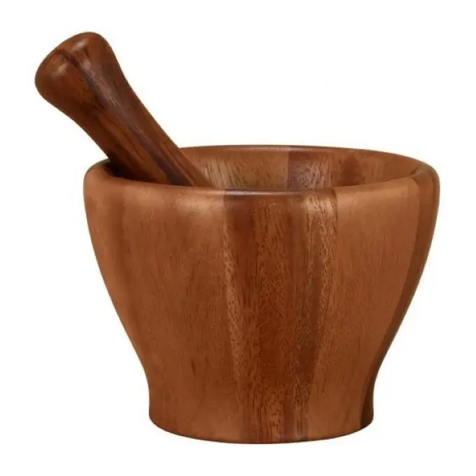 Handmade Mortar And Pestle Set With Wooden Garlic Mortar Large Wooden