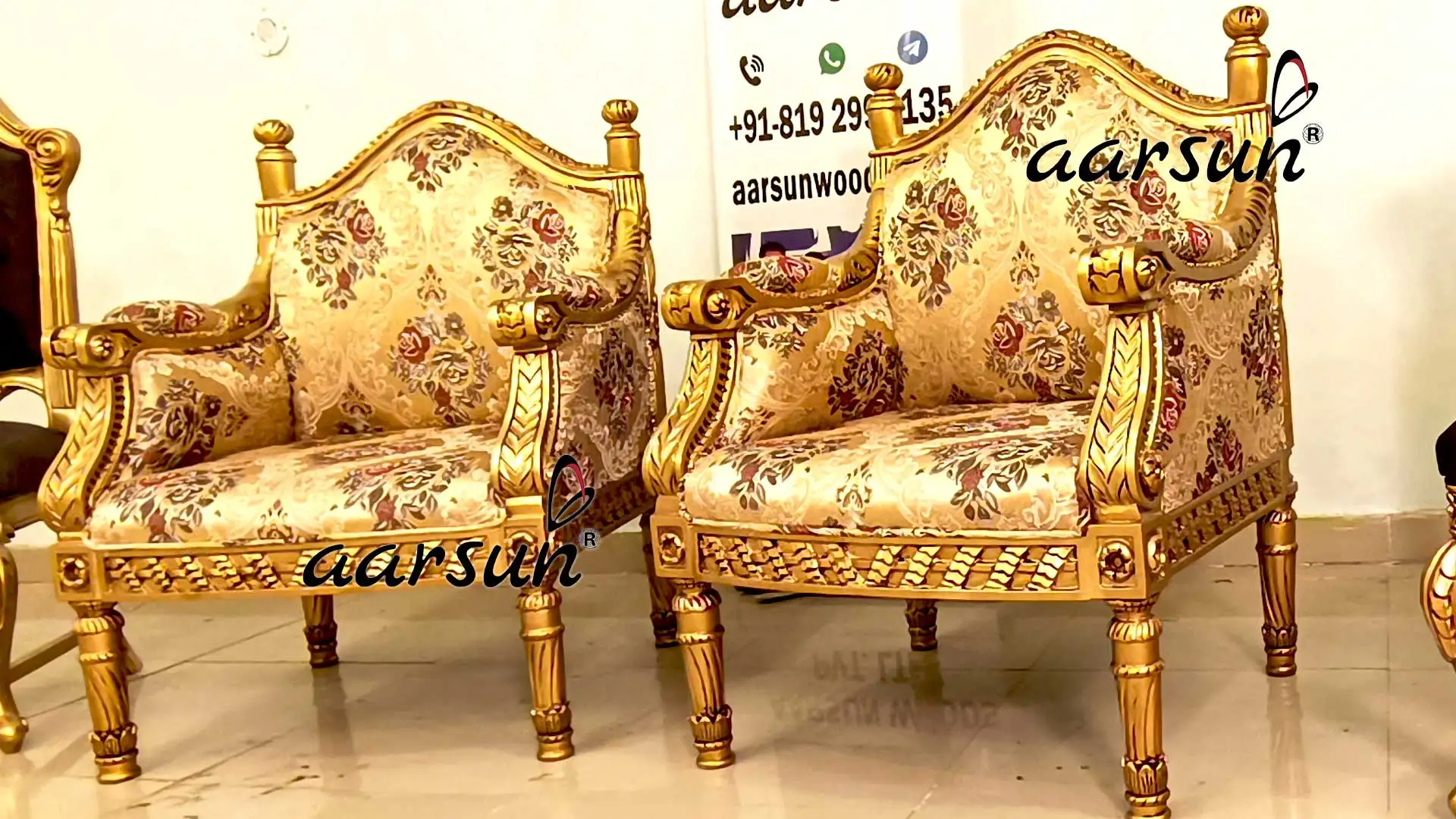 Wooden Royal Luxury Fully Carved Sofa Chair With Antique Gold Finish In ...