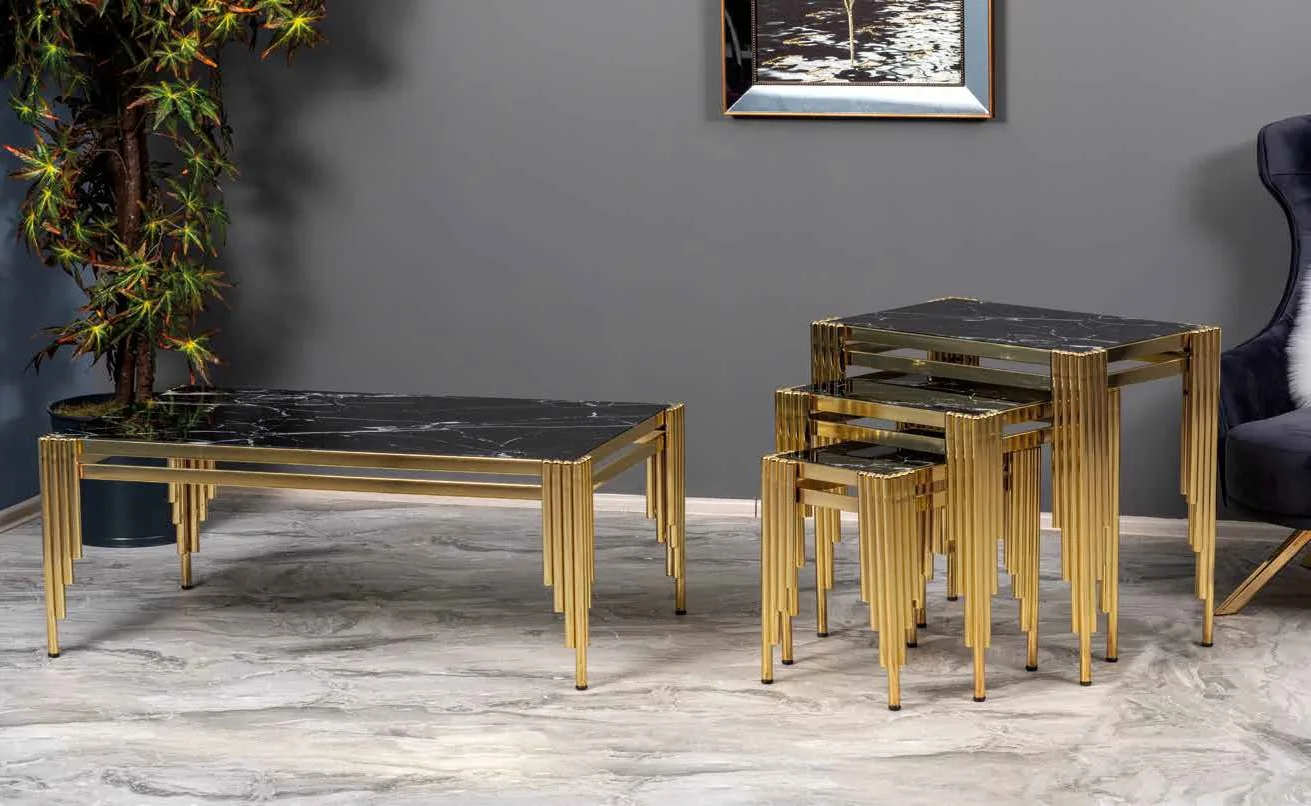 Coffee Tables Living Room Coffee Steel Black Gold Square Modern Luxury