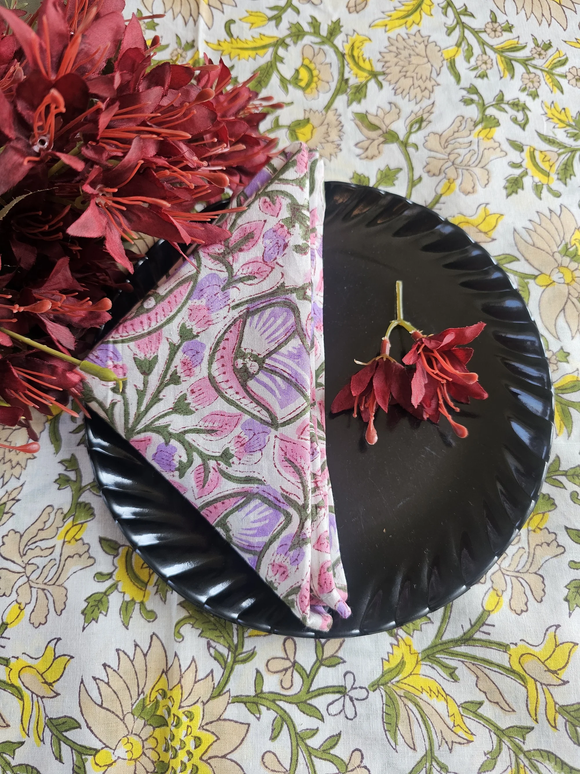 Beautiful Hand Block Printed Table Napkin Sets Floral Printed Cotton Printed Table Decor Napkin