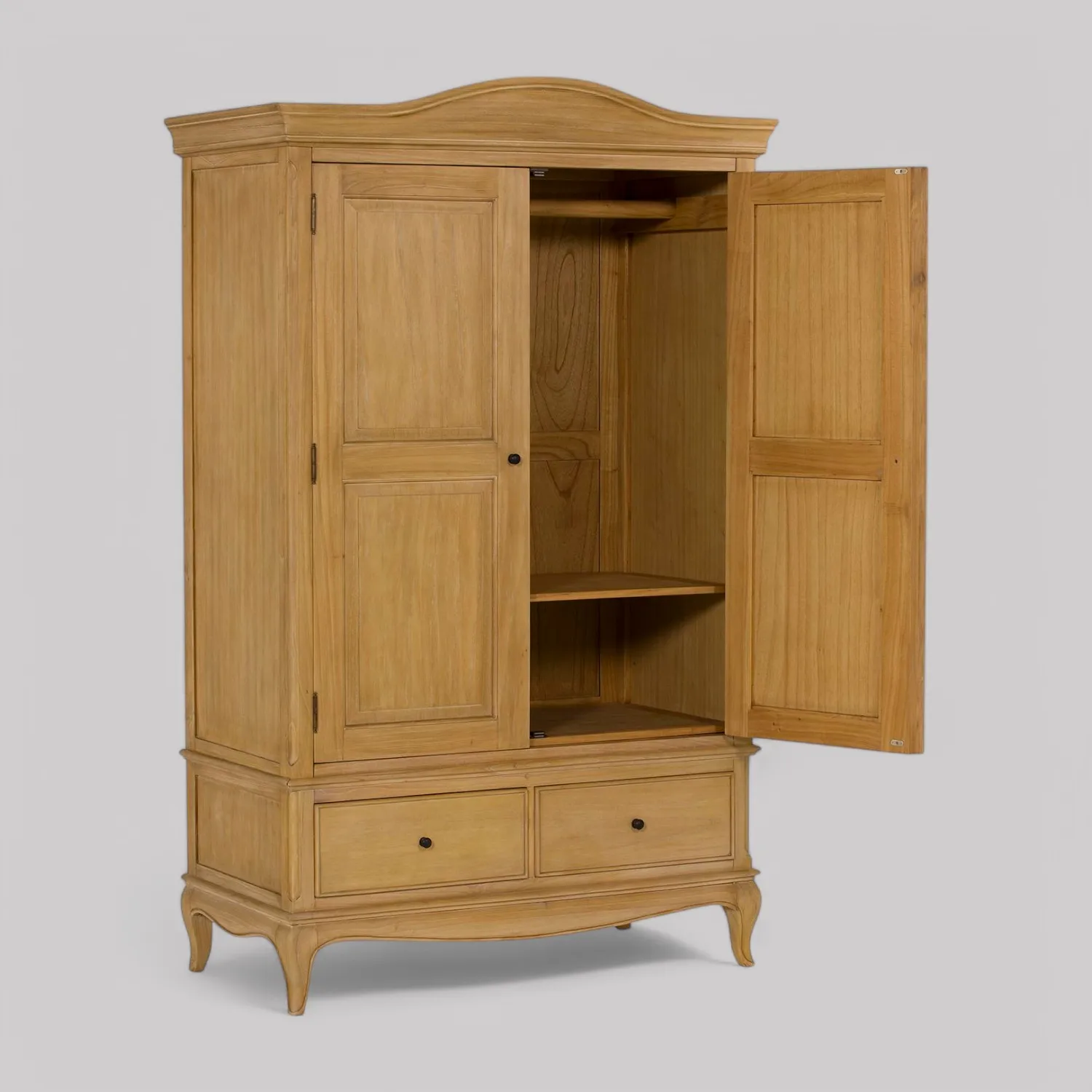 Traditional Rustic Light Solid Mindi Wood French Double Wardrobe ...