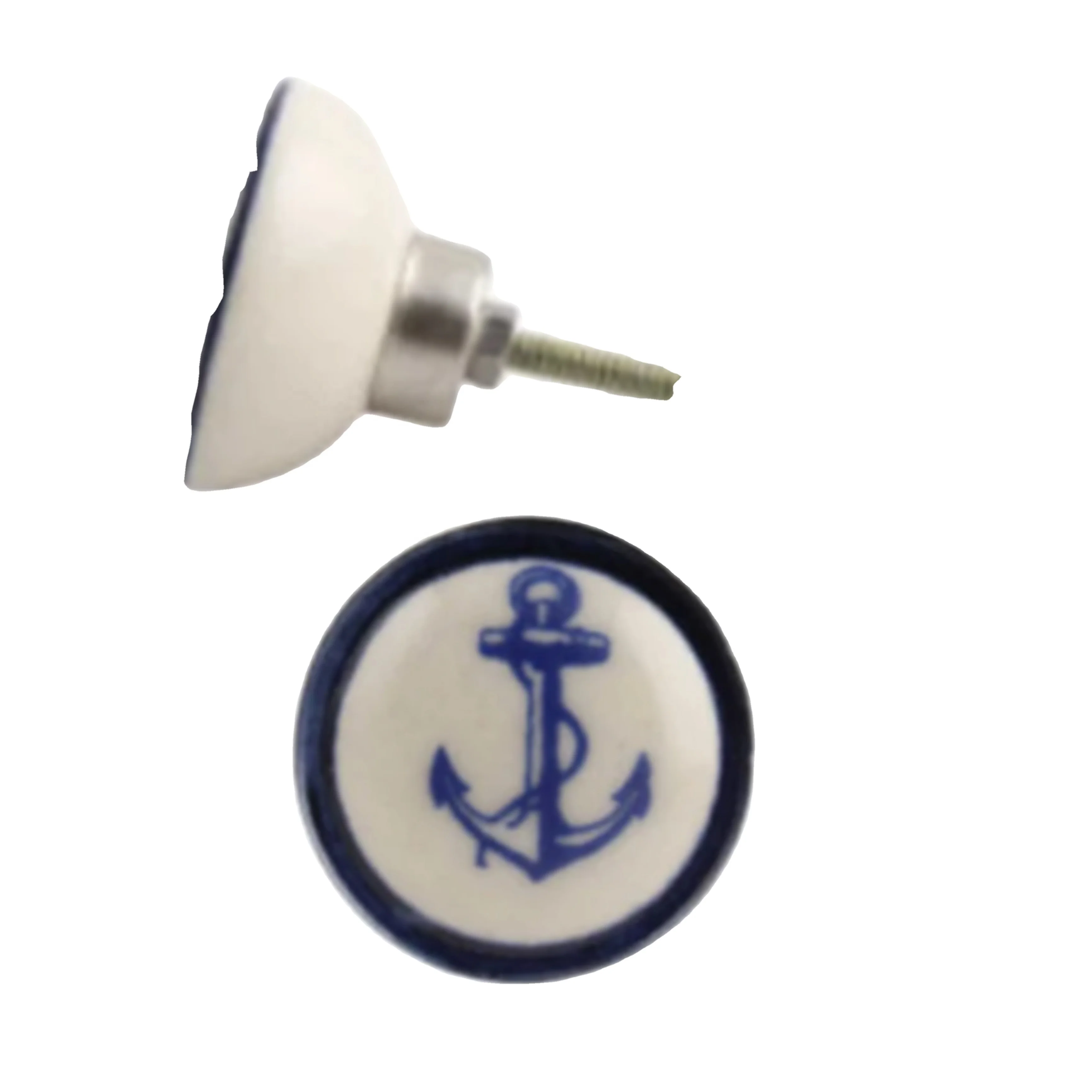 Rustic White And Blue Colour Anchor Ceramic Knobs Drawer Handle