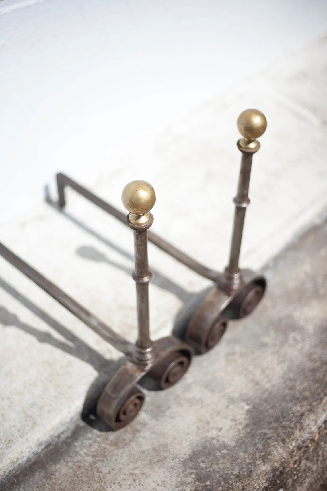 Wrought Iron Andirons And Brass Ball For Storage Holder Backyard