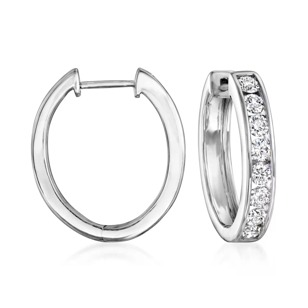 14k White Gold Hoop Earrings With Channel-set Lab-grown Diamonds ...