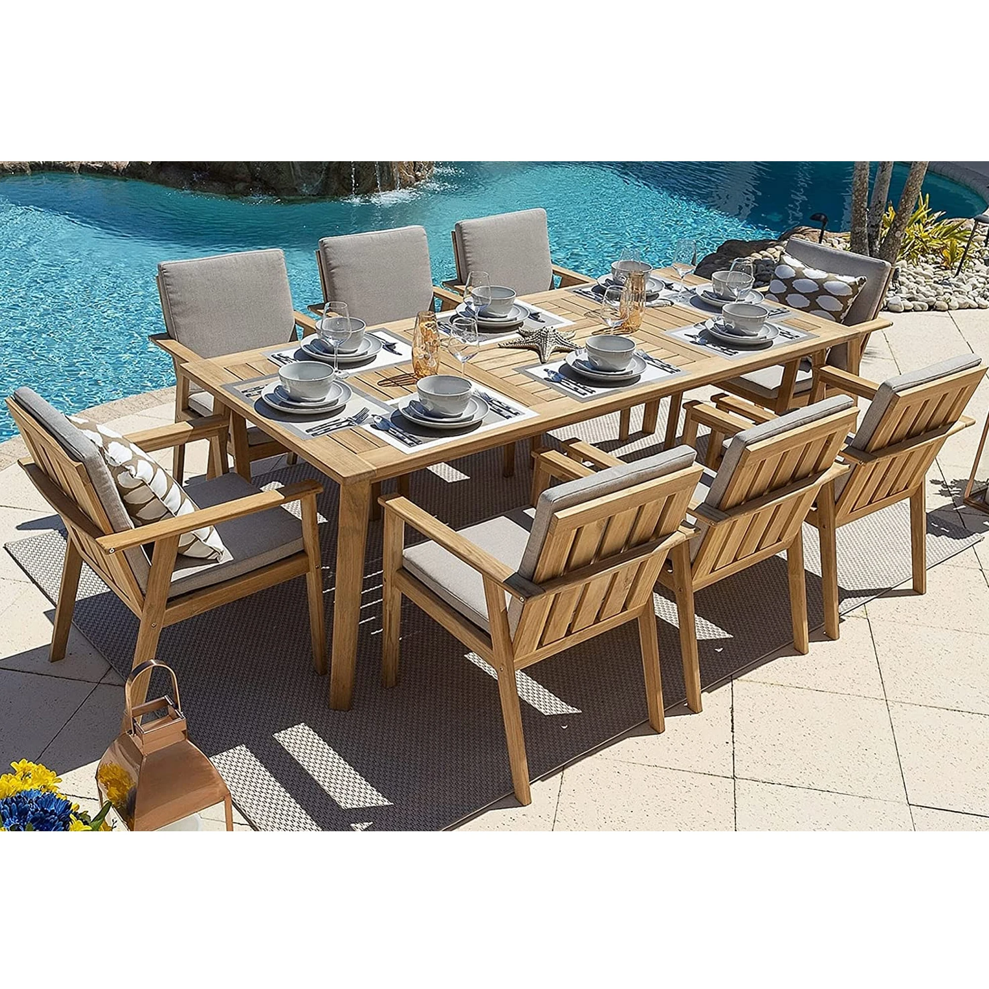 Teak Wood Outdoor Patio Furniture Dining Set Table And 8 Chairs bonie
