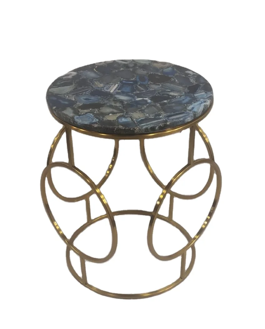 Antique Selling Metal Round Coffee Table Marble Top Gold Color Iron