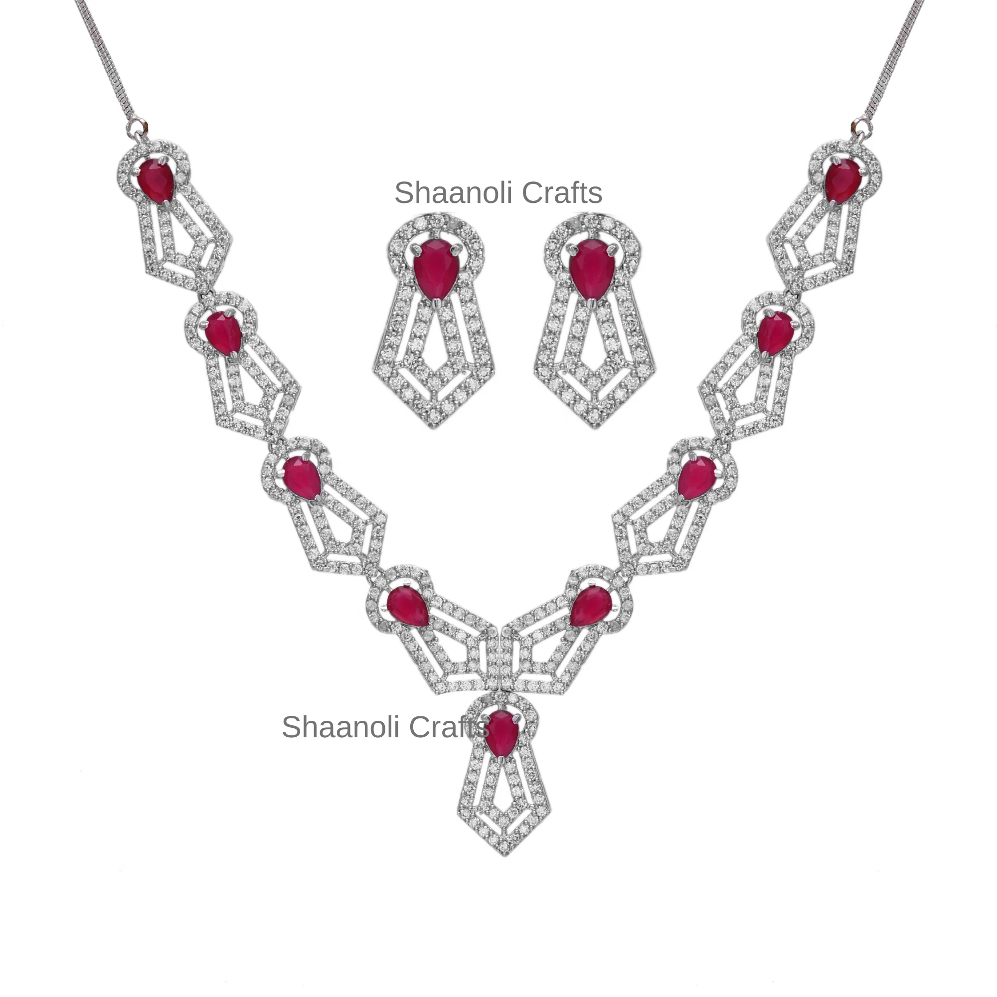 New Arrival American Diamond Necklace Set With Pink Stones For Women