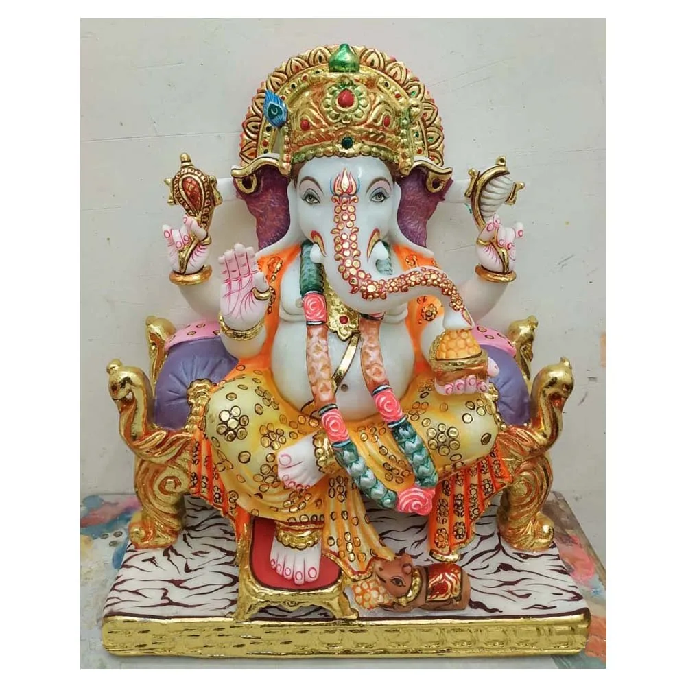 Indian God Marble Ganesha God Statue Handmade Fine Finishing White