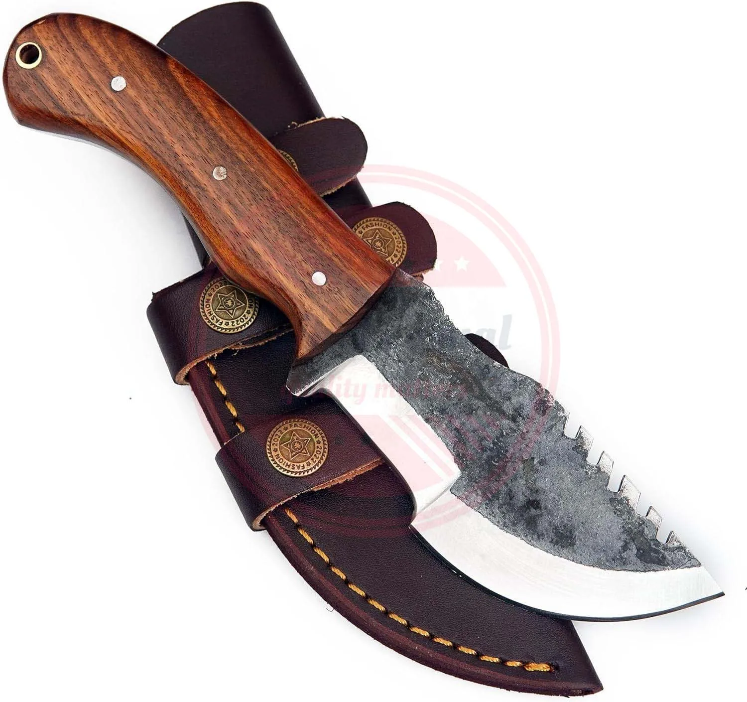 Handmade Stainless Steel Tracker Knife With Wood Handle And Leather