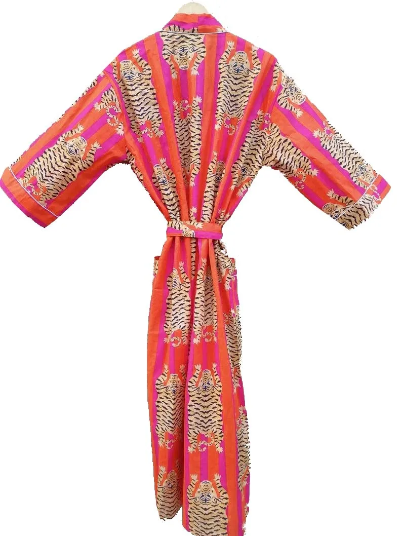 Wholesale Lot Tiger Print Cotton Kimono Dressing Gown Long Beach Wear