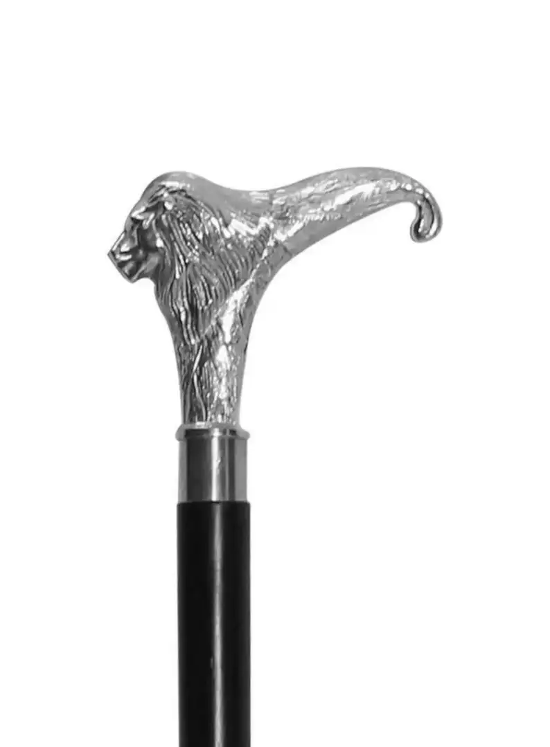 Lion Handle Walking Cane Walking Stick Flower Design Engraved Brass