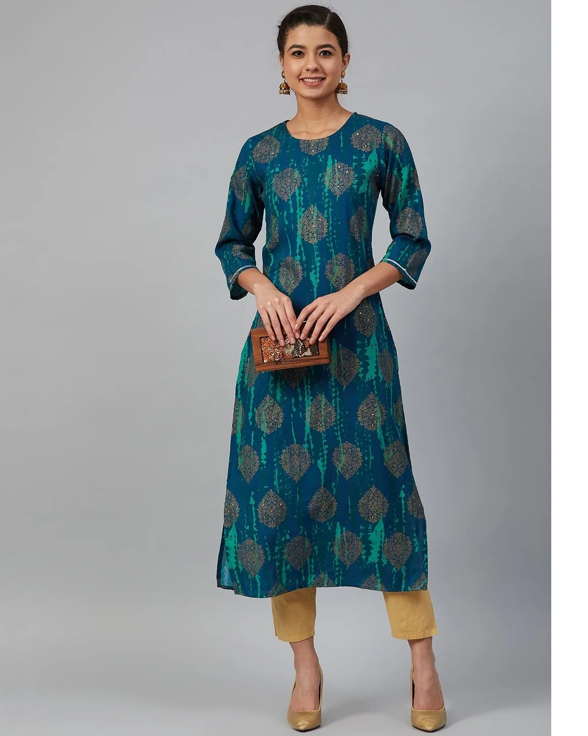 Newly Arrival Rayon Material Made Foil Printed Straight Kurta With